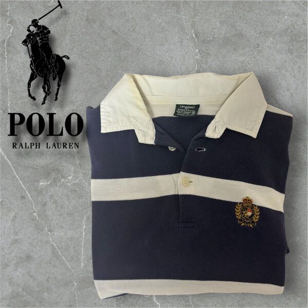 90s POLO RALPH LAUREN Blue White Border color Size XL