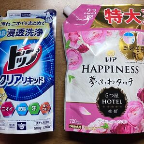 トップ クリアリキッド アクアフローラルの香り+レノアHAPPINESS 華やかに香るアンティークローズ つめかえ用+折り紙
