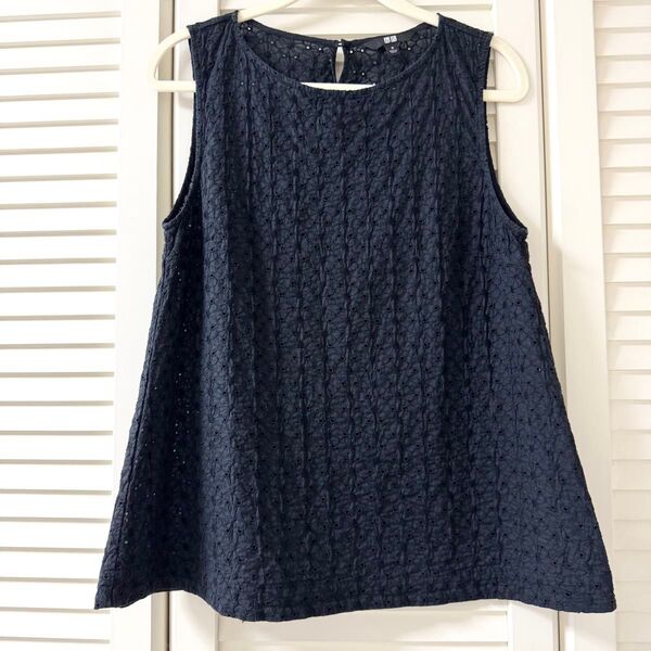 【UNIQLO】ユニクロ レース ブラウス ノースリーブ シャツ ブラック 黒 Mサイズ