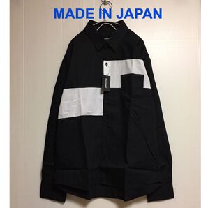 ★【新品】モノトーンアシンメトリー切替シャツ 日本製 (COMME des GARCONSデザイン仕様) ●黒 Mサイズ