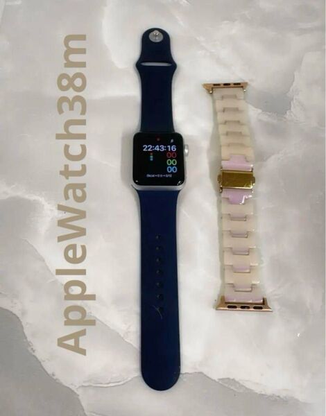 Apple Watch series3 38mm シルバー 本体 ネイビーバンド おまけ付き!