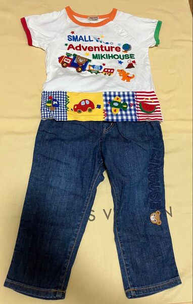 ミキハウス 豪華tシャツ ロゴデニムパンツのセット 美品