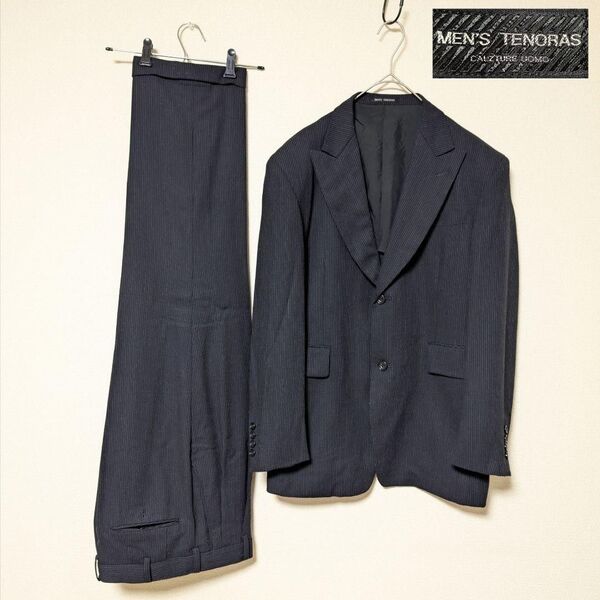 【MEN'S TENORAS】ビジネススーツ 上下 ウール 中抜 M 裾ダブル セットアップ グレー スーツ メンズ