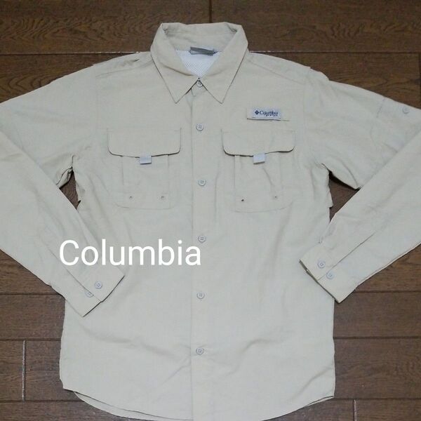 Columbia PFG OMNI-SHADE アウトドアシャツ ロールアップ ベージュ系 L(14/16) ジュニア レディース
