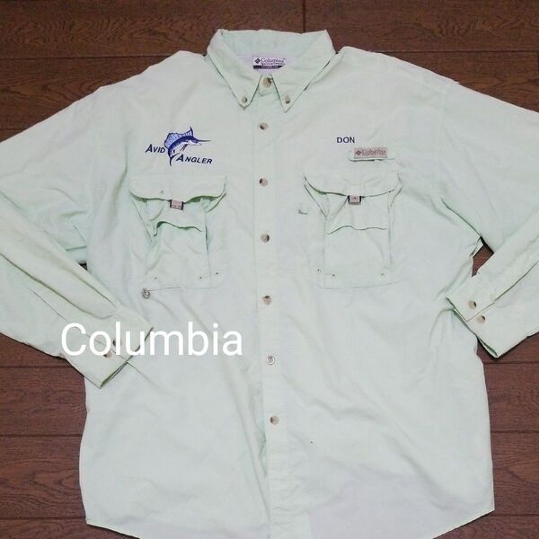 Columbia UPF30 アウトドアシャツ ライトグリーン系 XL アウトドア 登山 NO-263