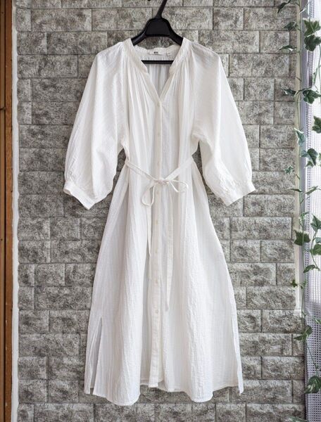 Sサイズ☆GU☆ポワン袖 ロングカーディガン ホワイト シャツワンピース