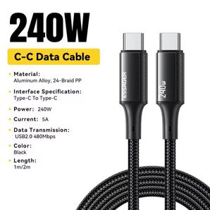 【新品】USB C to C ケーブル 240W対応 ブラック ナイロン編み