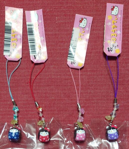 レア☆ハローキティの花根付ストラップ 4種セット☆2001