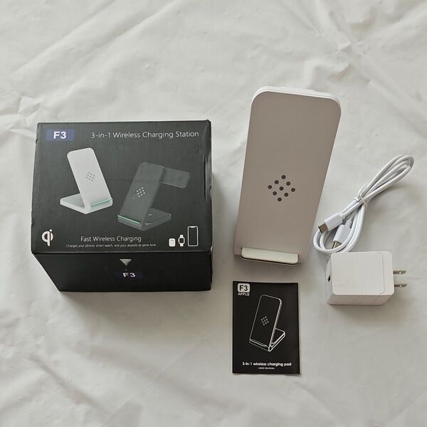 2021バージョン WINGO TIMES ワイヤレス充電器 3in1 Qi急速充電 PSE認証済み AirPods充電器 白