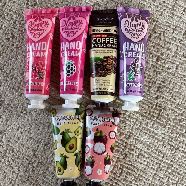 ハンドクリーム セット アボカド ラベンダー 桜 ベリー コーヒーなど 6本セット マイクロファイバー