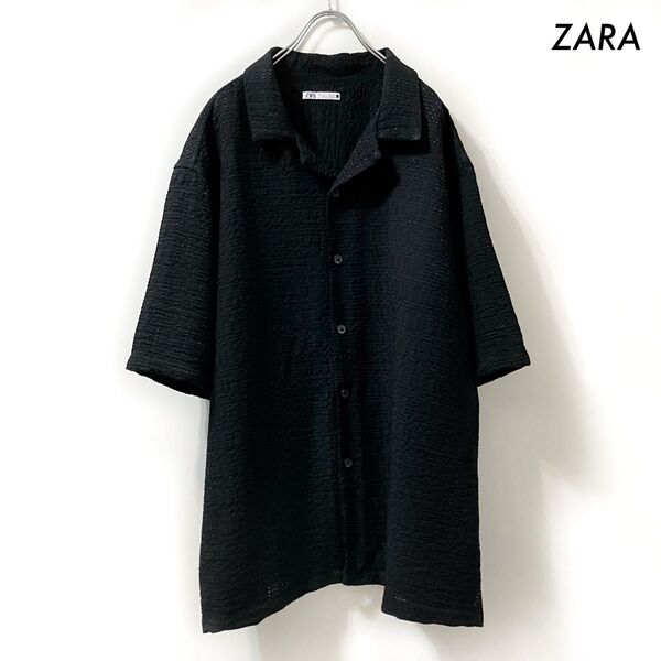 ZARA ザラ★半袖シャツ オープンカラー ブラック 黒 Lサイズ メンズ