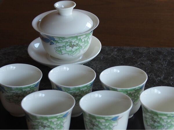 中国茶器 蓋碗1点と茶杯6点セット(全7点) 大特価