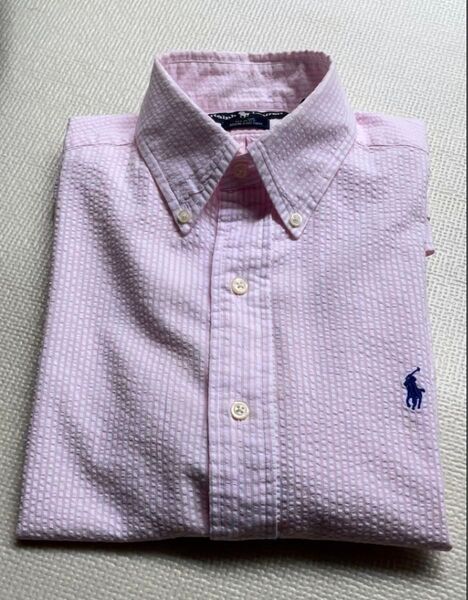写真更新RALPH LAUREN 〔ラルフローレン) ユニセックス S 綿 ピンク ストライプ 半袖