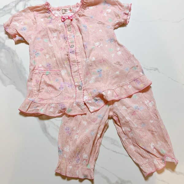 マザウェイズ パジャマ 110 ピンク ねこ 夏用 上下セット ピンク 前開き 夏 ナイトウエア