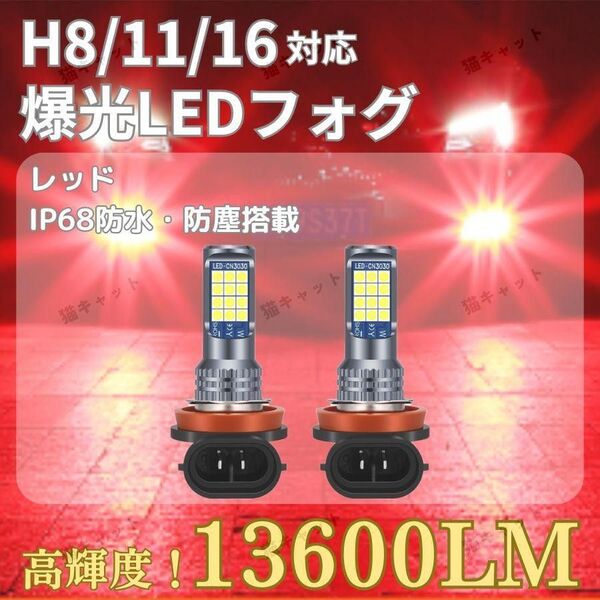 LEDフォグランプ 明るい H8 H11 H16 汎用バルブ 高輝度 爆光 レッド 13600lm アルトワークス プリウス ノア