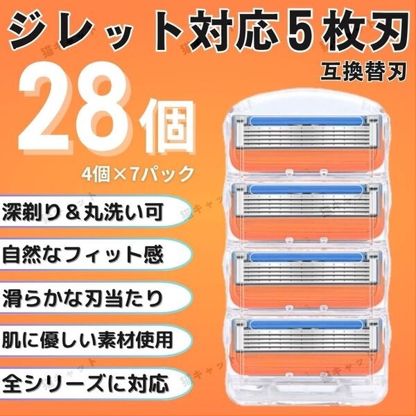 ジレット フュージョン 替刃 互換品 28個 5枚刃 オレンジ 髭剃り カミソリ GilletteFusion プログライド 除毛