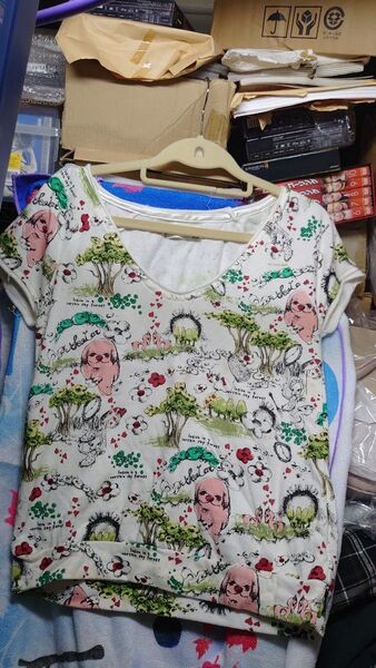 スカラー Tシャツ スウェット カットソー 半袖 犬 森 イラスト ホワイト系 中古