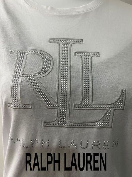 RALPH LAUREN Tシャツ ラインストーンロゴ ホワイト ラルフローレン Sサイズ Tシャツのみの出品