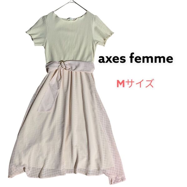 【axes femme】アクシーズファム カットソーワンピース ドッキング ロング フレア Mサイズ