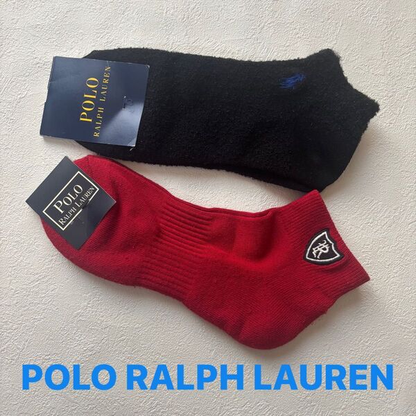 POLO RALPH LAUREN ポロラルフローレン メンズスニーカー丈 ソックス 紳士 靴下2足 赤 黒