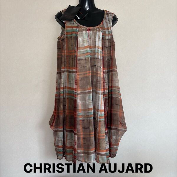 タグ付き未使用 CHRISTIAN AUJARD クリスチャンオジャール チェック柄 ノースリーブチュニック ワンピース