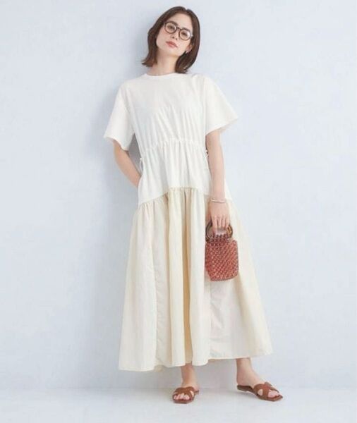 【美品】green label relaxing タフタドッキング ワンピース 半袖ロングワンピース