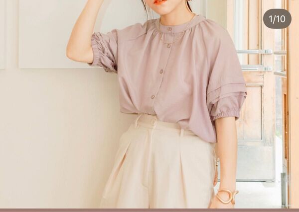 アムリール yumi ゆみ ラベンダー 半袖 ブラウス シャツ L