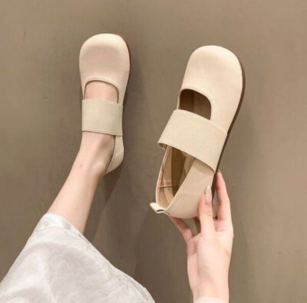 幅広ストラップ付き パンプス フラットシューズ 靴 ぺたんこ 白 24cm