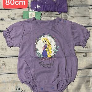 ロンパース ベビー服 夏服 半袖ロンパース ロンパ 新品 女の子 綿100% 80cm ヘアバンド ラプンツェル ディズニー