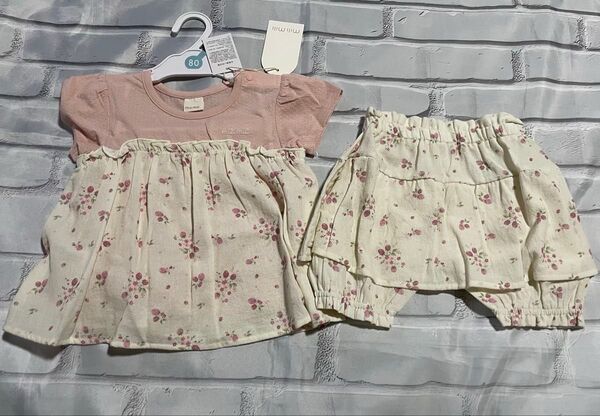ベビー服 いちご柄 セットアップ ワンピース ブルマ セット 80cmピンク 綿100%