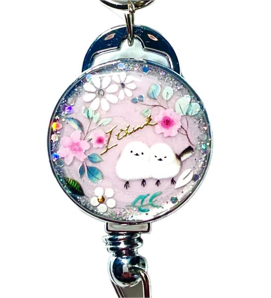 (2310) 可愛いシマエナガのリールストラップです♪ハンドメイド レジン 鳥 伸びるリール