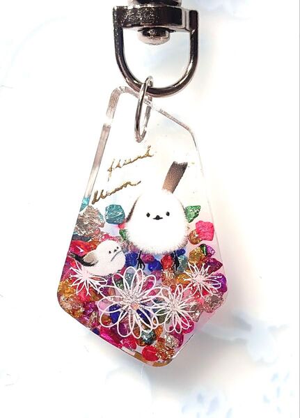 (2354) 可愛いシマエナガ親子のキーホルダーです♪ハンドメイド レジン 鳥