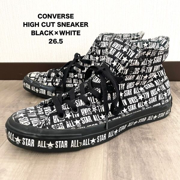【CONVERSE】コンバース ハイカットスニーカー 夏靴 カジュアル 匿名配送 総柄 ブラック×ホワイト メンズ 26.5