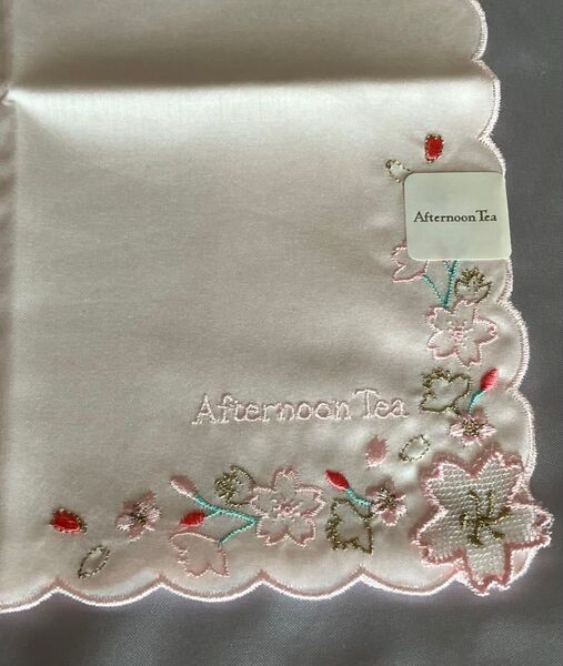 Afternoon Tea ハンカチ 桜の刺繍 ピンク 未使用