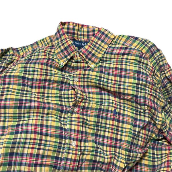 POLO RALPH LAUREN ポロ ラルフローレン 半袖 マドラス チェック シャツ BLAKE L イエロー RED紺