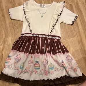 女の子 ワンピース 120cm フリル ラインストーン アイスクリーム柄
