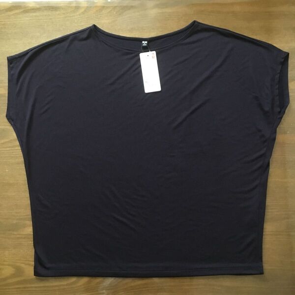ユニクロ ドレープクルーネックTシャツ ネイビー XL
