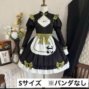 中華風 ロリータワンピース 黒×緑 コスプレ ロリータ ドレス 発表会 ワンピース ブラック フリル