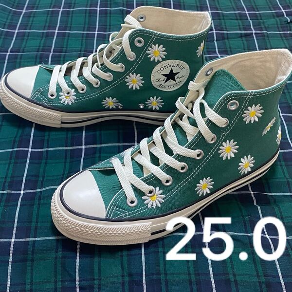 美品 コンバース オールスター デイジー 刺繍 25.0 グリーン CONVERSE ハイカットスニーカー