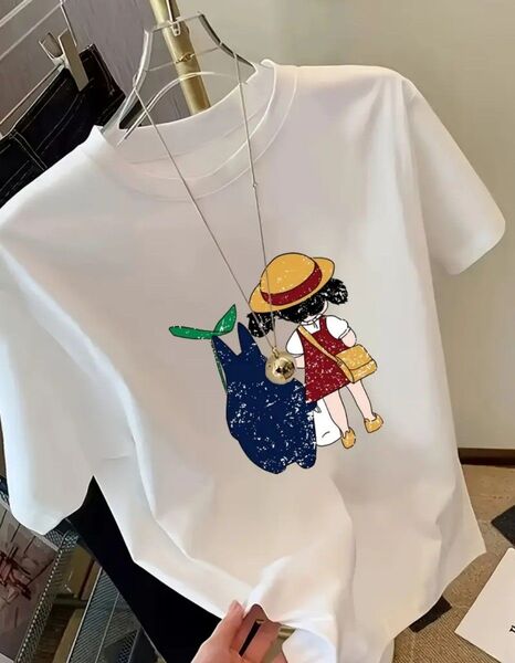 レディース Y2K キャラクタープリント 半袖Tシャツ - スリムフィット ロングライン トップ キャラクターグラフィック付き
