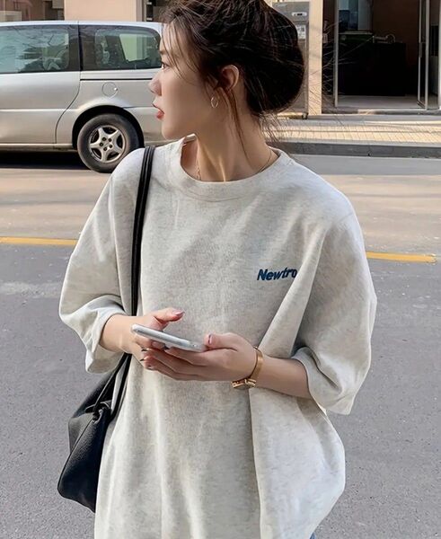 レディース Y2Kスタイル ピュアコットン 半袖Tシャツ - ルーズフィット ラウンドネック ボールドレタープリント