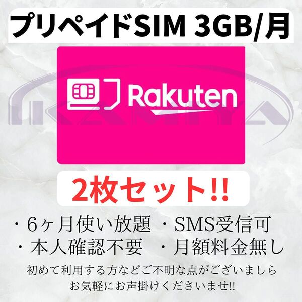 プリペイドSIMカード 楽天回線 データ通信 3GB/月 6ヶ月SMS受信可