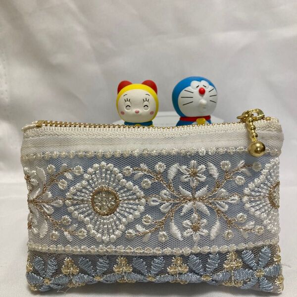 インド刺繍リボン ミニポーチ ハンドメイド