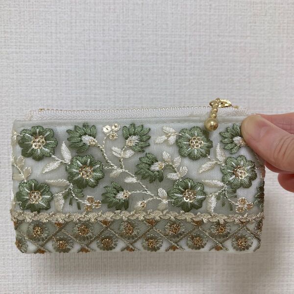 インド刺繍リボン ミニポーチ ハンドメイド