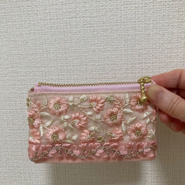 インド刺繍リボン ミニポーチ ハンドメイド