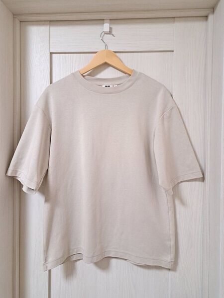 ユニクロ○AIRismコットンオーバーサイズTシャツ五分袖○L・ライトグレー