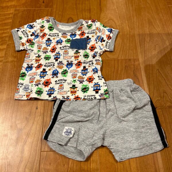 セットアップ 90cm 総柄 Tシャツ ハーフパンツ 子供服 男の子 半袖 上下セット 半袖Tシャツ ルームウェア 保育園着