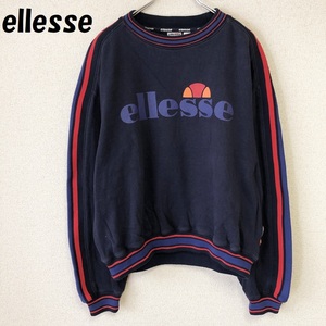 【人気】ellesse/エレッセ ビッグロゴ 裏起毛スウェット リブライン アームライン ネイビー サイズM/6143