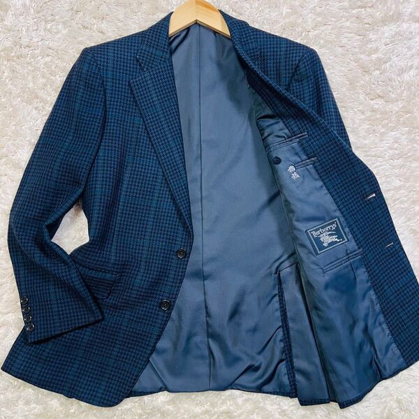 BURBERRY バーバリー ヴィンテージ テーラードジャケット 千鳥格子 ネイビー 総裏 L 90's
