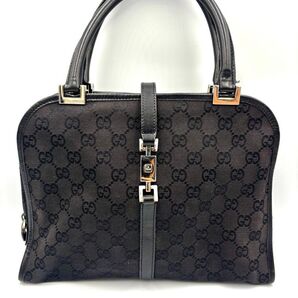 美品 GUCCI グッチ ジャッキー ハンドバッグ キャンバス ブラック トートバッグ 人気 GG柄 ビジネスバッグ